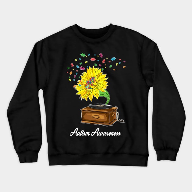 Autism Awareness Sunflower Music Box Crewneck Sweatshirt by Dunnhlpp